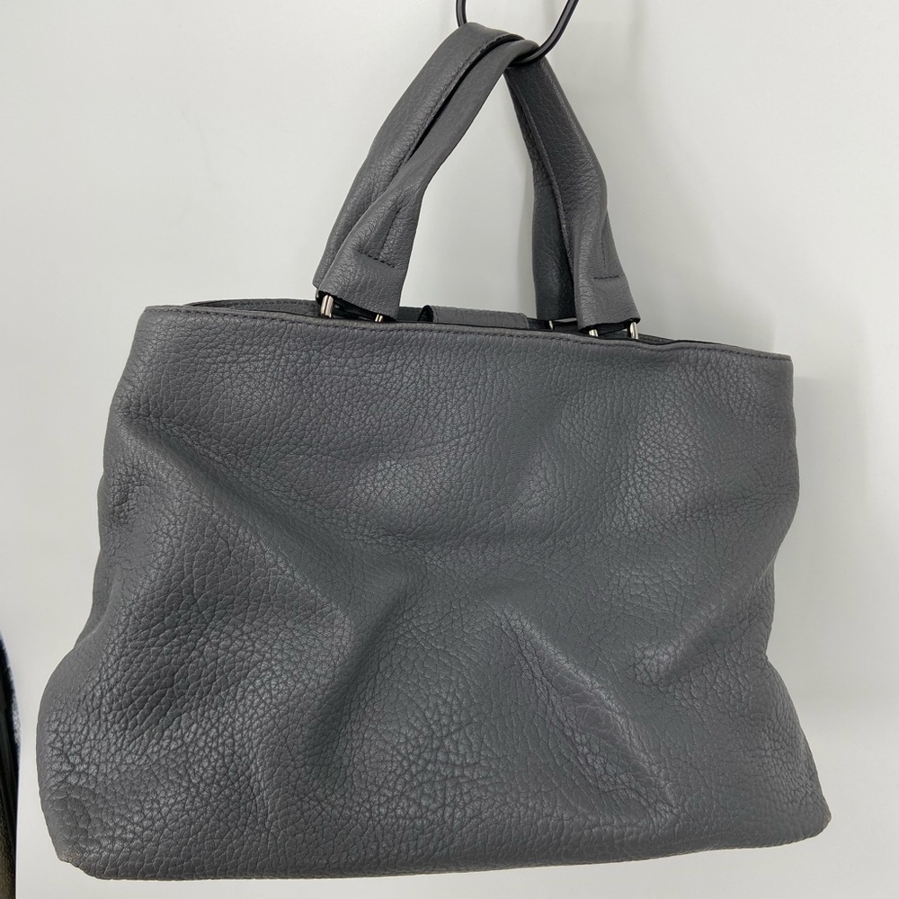 Milly Wythe Grey Leather Crossbody Satchel Purse Silver Tone Hardware - Picture 2 of 15